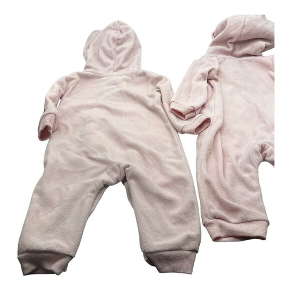 Lot Of 2 Carter’s Baby Hooded Fleece One Piece 6-9M Heart Pink Floral Pocket - Picture 15 of 16